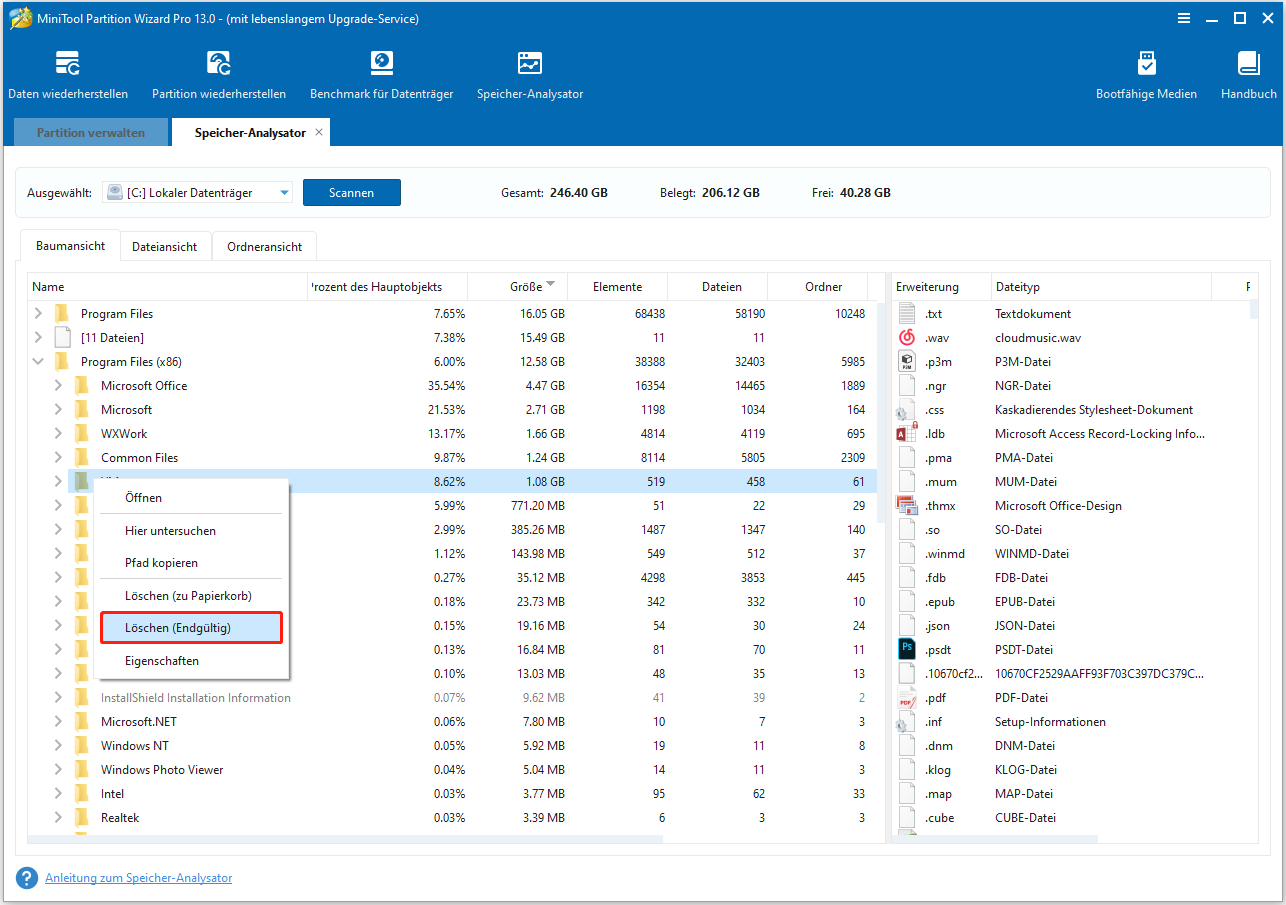 Klicken Sie in MiniTool Partition Wizard auf Endgültig löschen.