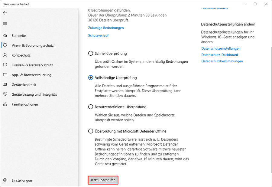Klicken Sie auf Jetzt scannen