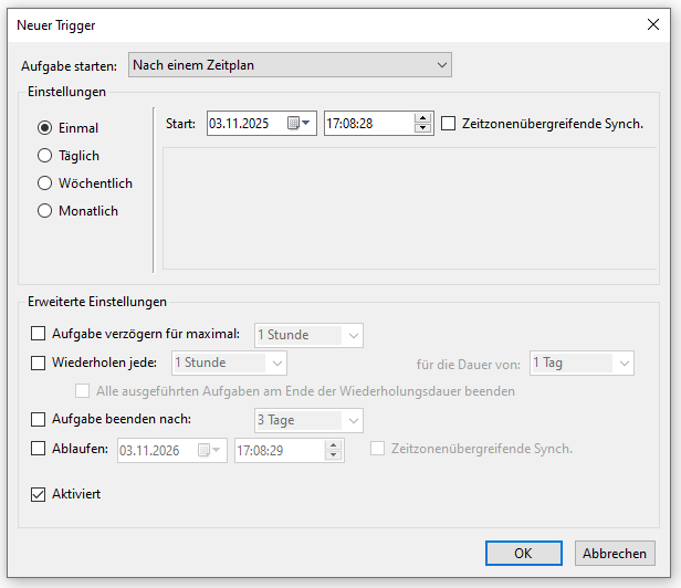 neue Trigger in der Aufgabenplanung hinzufügen
