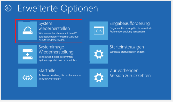 Option „System wiederherstellen“ in WinRE wählen