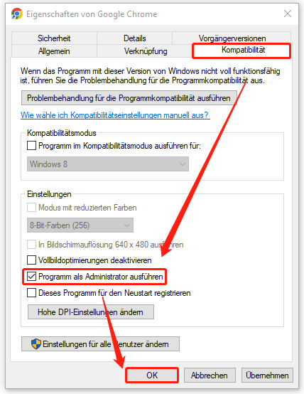 Ein Screenshot zum Ausführen eines Programms als Administrator.