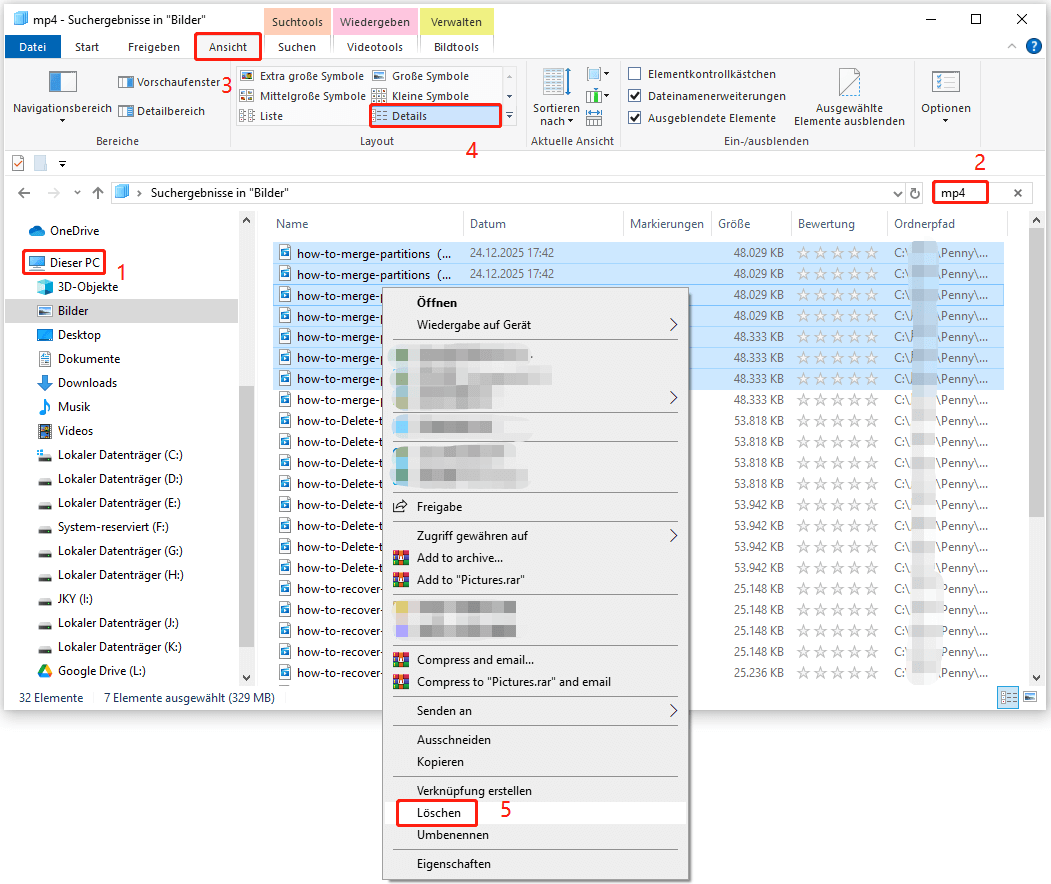 Löschen der doppelten Videos in dem Datei-Explorer.