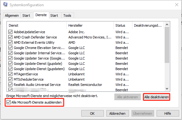 Durchführung eines sauberen Neustarts.