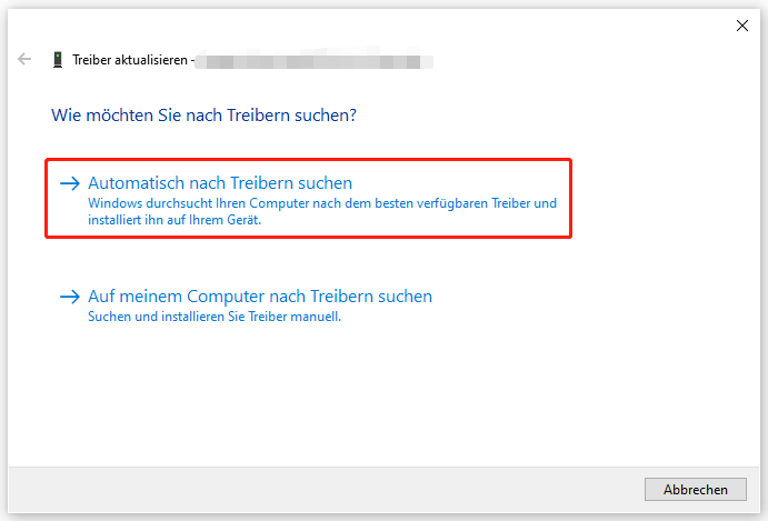 Markierung der Option Automatisch nach Treibern suchen.
