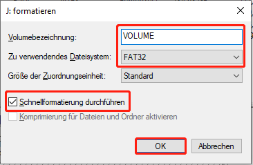 Formatierung des Laufwerks