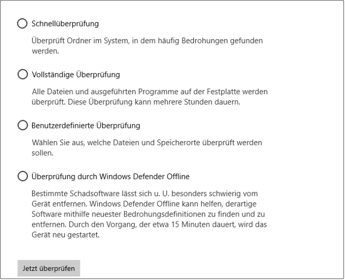 Auswahl von Vollständige Überprüfung in Windows-Sicherheit.