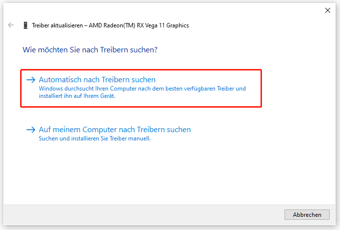 Markierung der Option Automatisch nach Treibern suchen.