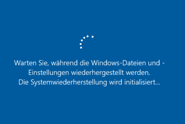 Ein Screenshot über die vollständige Fehlermeldung Systemwiederherstellung wird initialisiert.
