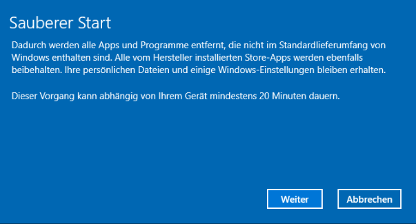 Ein Screenshot zur Kurzeinführung in Sauberer Start von Windows.