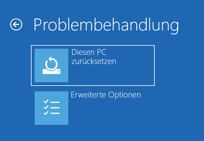 ALT5 Ein Screenshot zur Option Diesen PC zurücksetzen in WinRE.