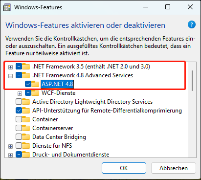 Aktivierung der .NET-Komponenten.