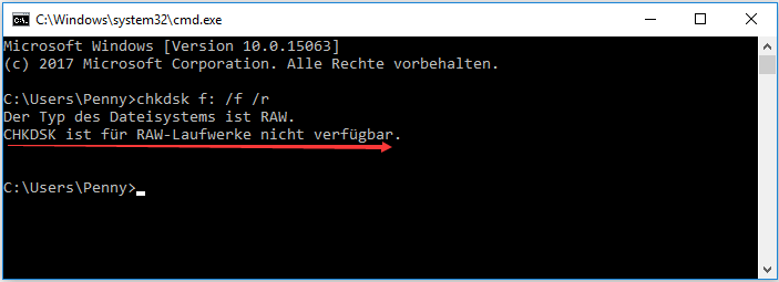 Die Fehlermeldung CHKDSK ist für RAW-Laufwerke nicht verfügbar.