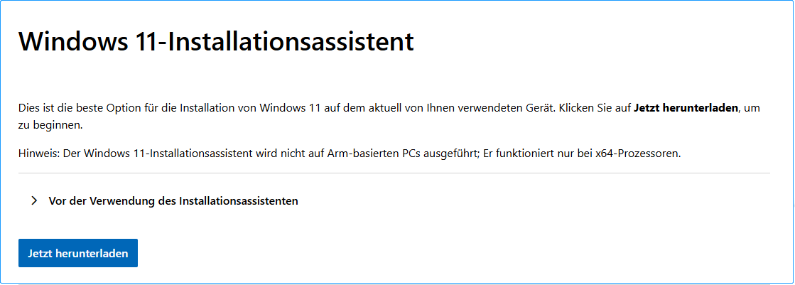 Klicken Sie auf Jetzt herunterladen auf der Website Windows 11 herunterladen.