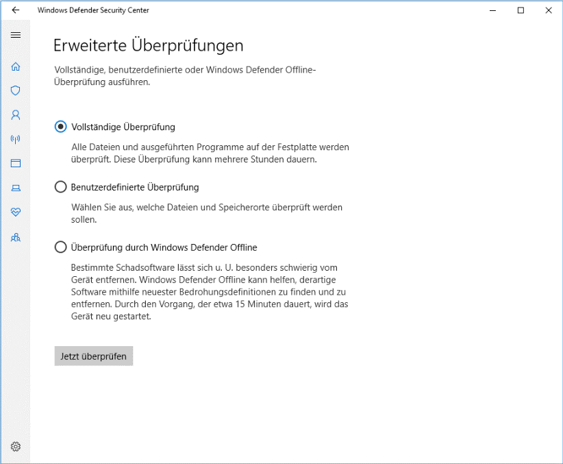 Wählen Sie Vollständige Überprüfung und klicken Sie auf Jetzt überprüfen.