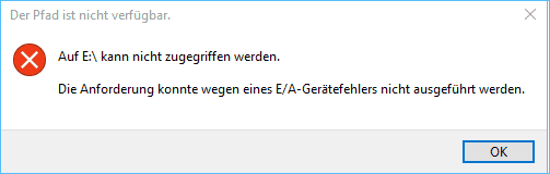 Die Fehlermeldung E/A-Gerätefehler.