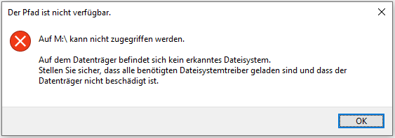Das Volume enthält kein erkanntes Dateisystem.