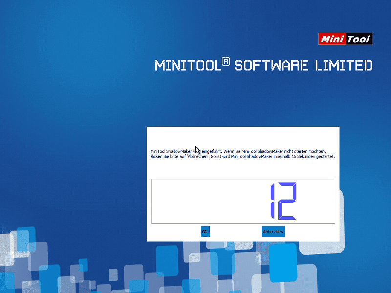 Ein Screenshot zum Countdown vor dem Öffnen von MiniTool ShadowMaker Bootfähig.