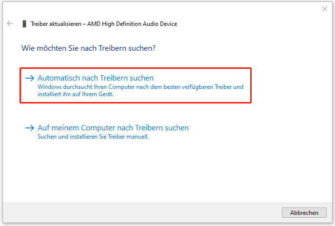 Markierung der Option Automatisch nach Treibern suchen.