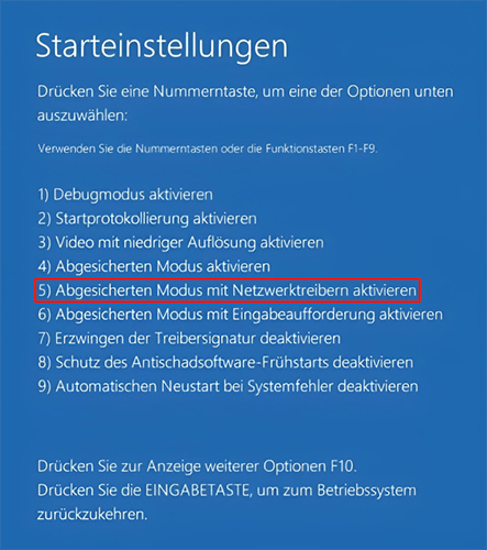 Start im abgesicherten Modus mit Netzwerk.