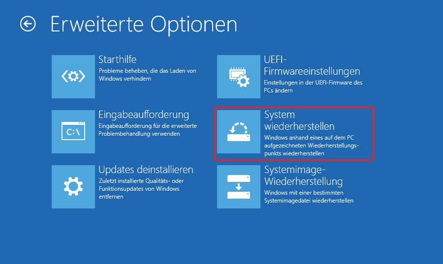 Ausführung einer Systemwiederherstellung.
