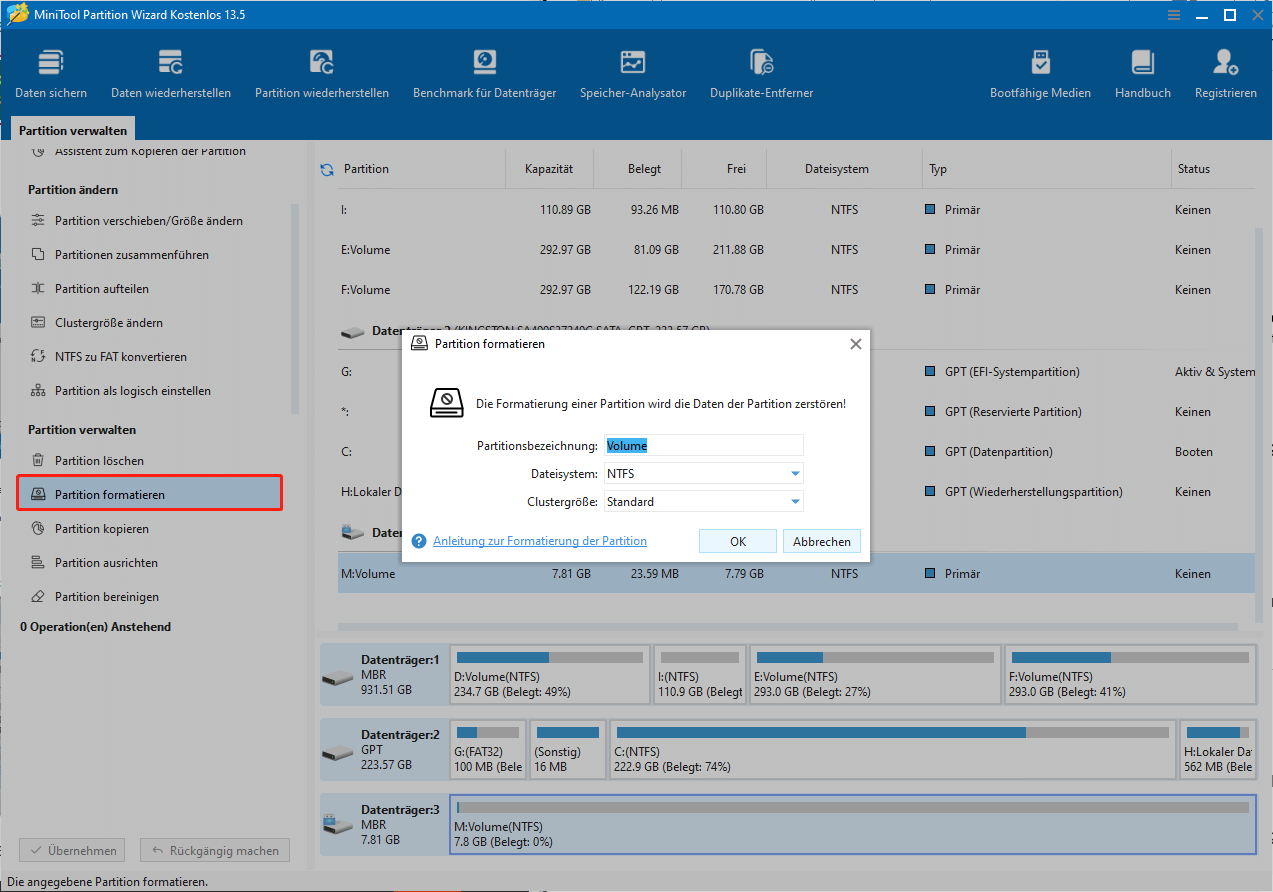 Datenträgerpartition in MiniTool Partition Wizard formatieren.