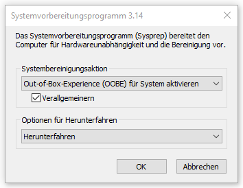 Ein Screenshot zum Einrichten des Systemvorbereitungsprogramms.