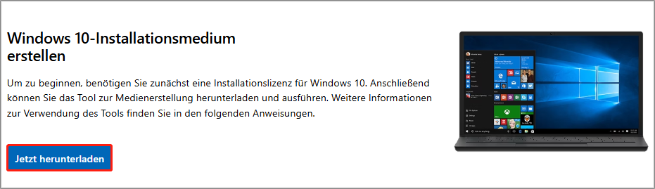Markierung von Jetzt herunterladen unter Windows 10-Installationsmedium erstellen.