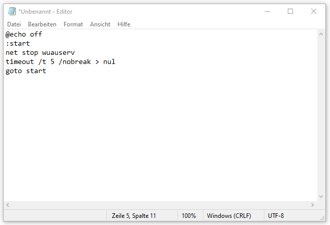 Ein Screenshot zur Eingabe bestimmter Codes in Notepad.
