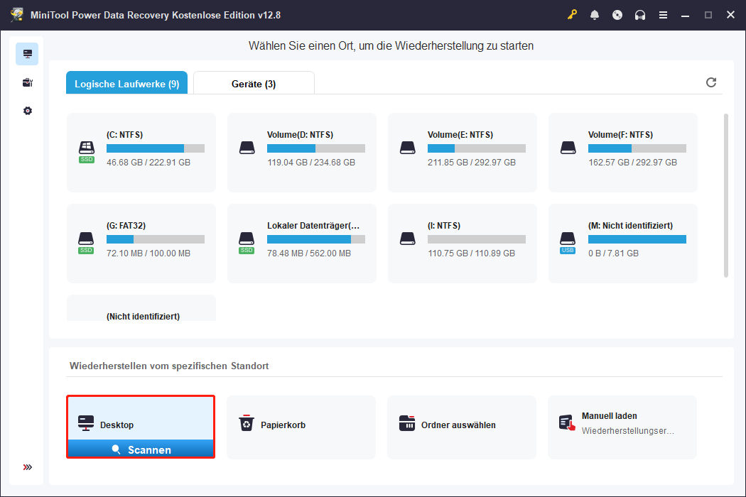 Scannen des Desktops mit MiniTool Power Data Recovery.