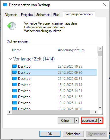 Klicken Sie auf die Schaltfläche Wiederherstellen.