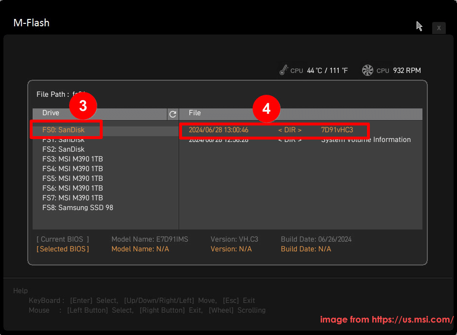 Ein Screenshot zum Aktualisieren des BIOS.