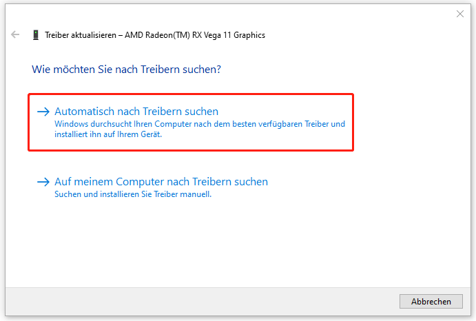 Markierung der Option Automatisch nach Treibern suchen.