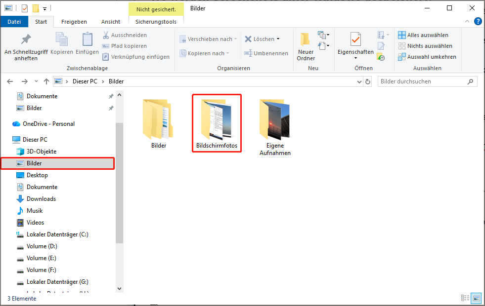 Der Ordner Screenshots.