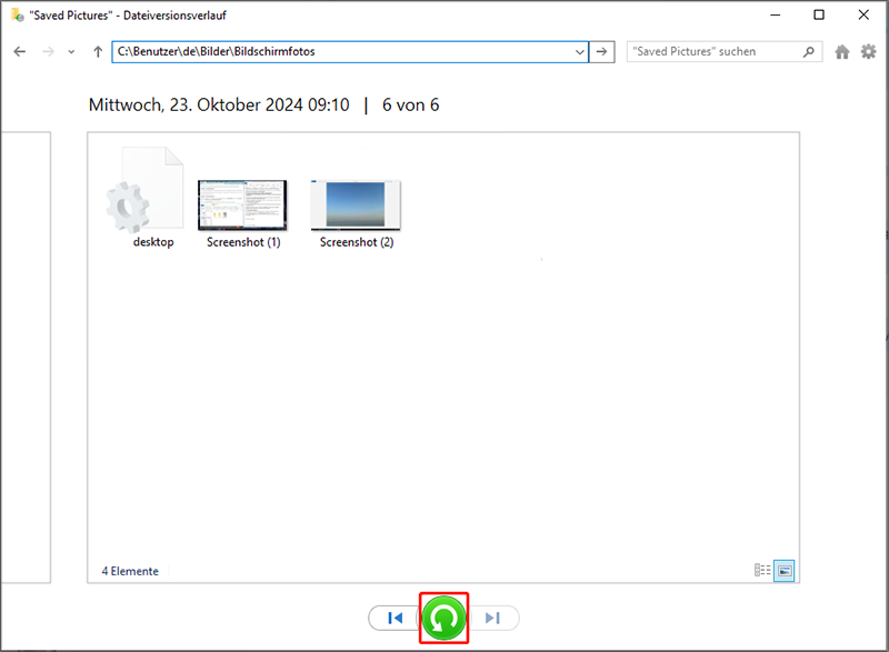 Auf die Schaltfläche Wiederherstellen klicken.