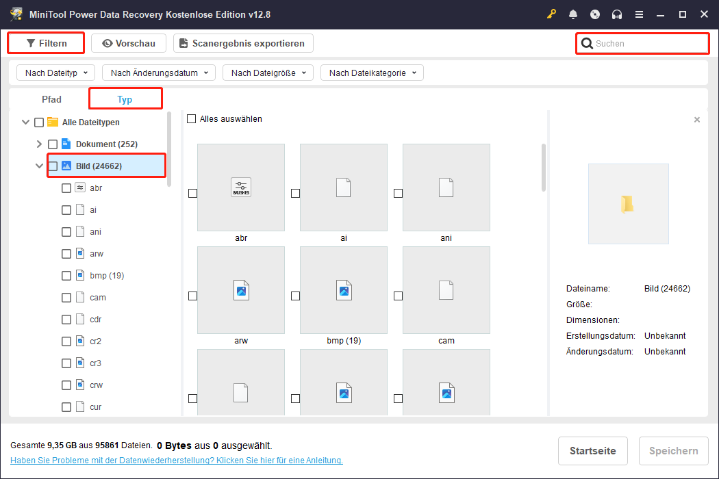Die drei Funktionen für MiniTool Power Data Recovery.