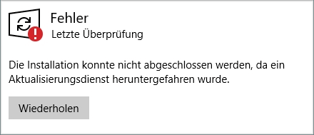 Vollständige Fehlermeldung über Die Installation konnte nicht abgeschlossen werden.