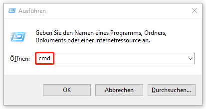 Markierung von cmd im Fenster Ausführen.