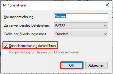 Klicken auf die Schaltfläche OK.