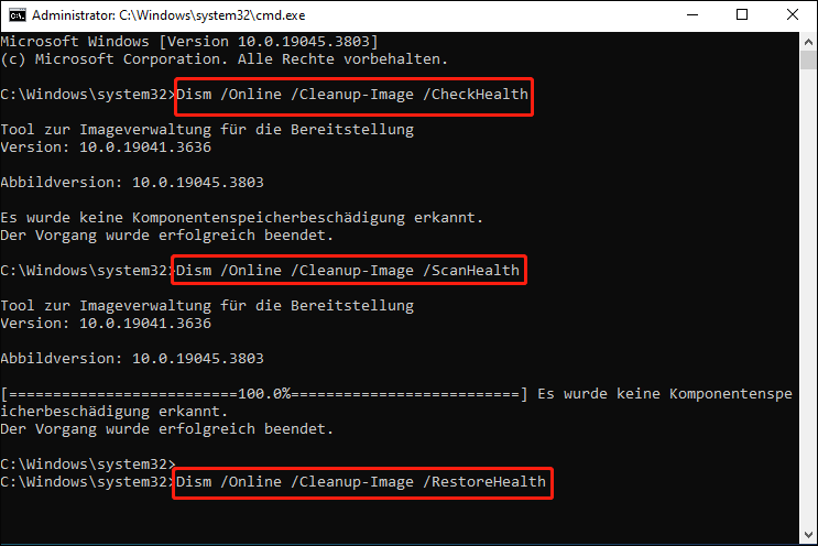 Ausführen der Befehle.