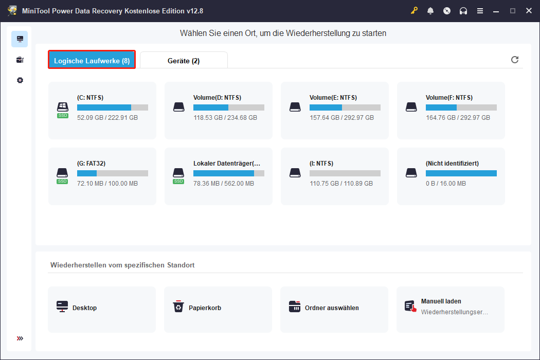Bereich Logische Laufwerke in MiniTool Power Data Recovery.
