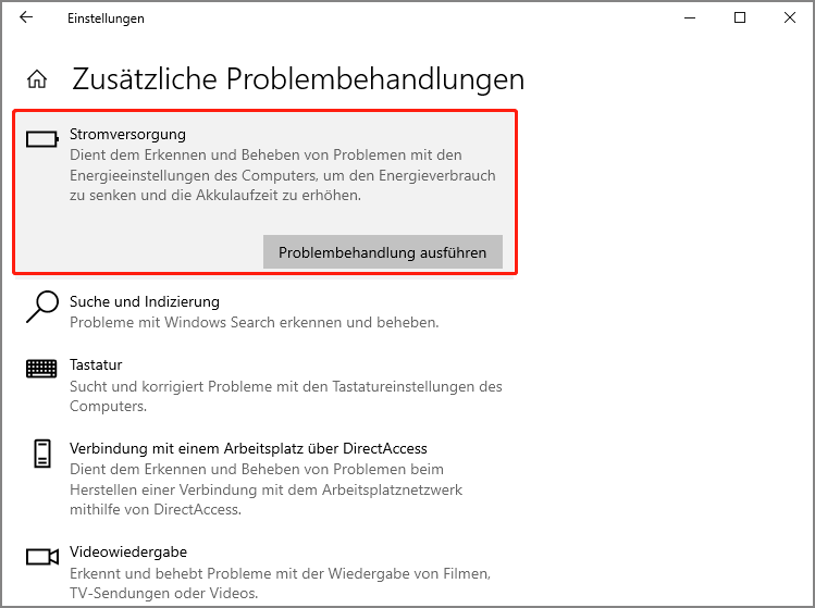 Klicken auf die Schaltfläche Problembehandlung ausführen.