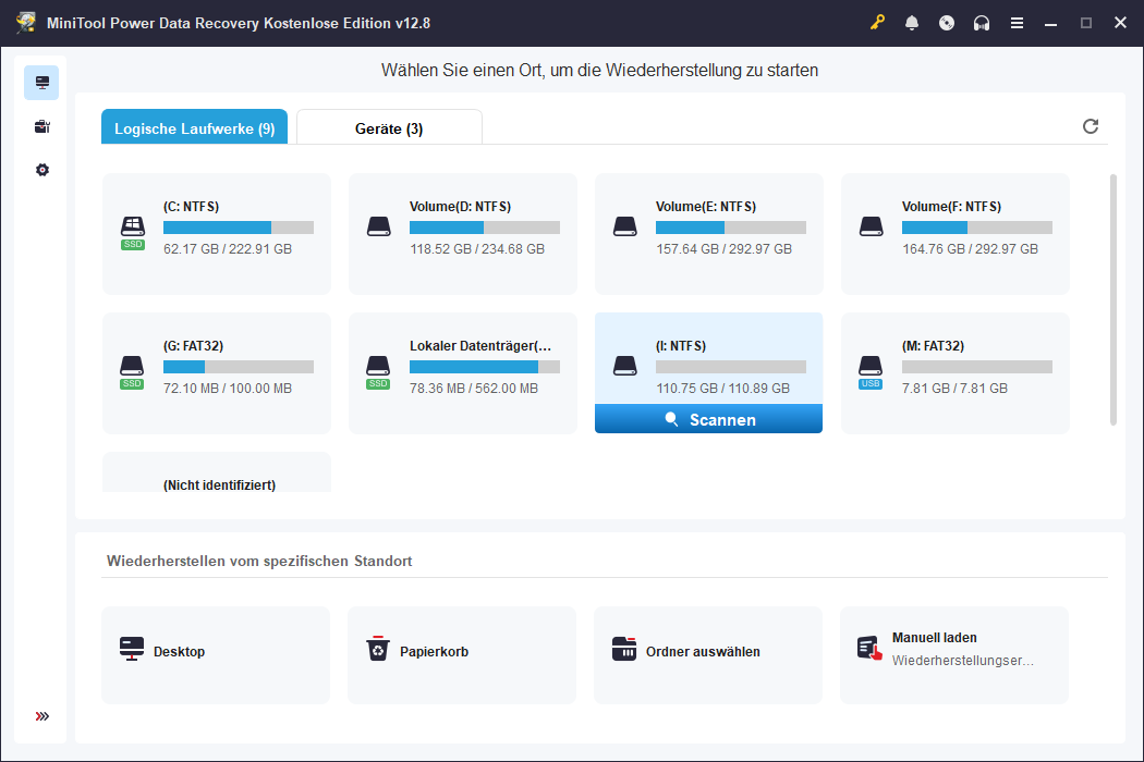 Hauptoberfläche von MiniTool Power Data Recovery.