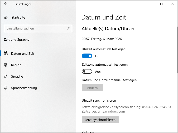 Datums- und Uhrzeiteinstellungen ändern.