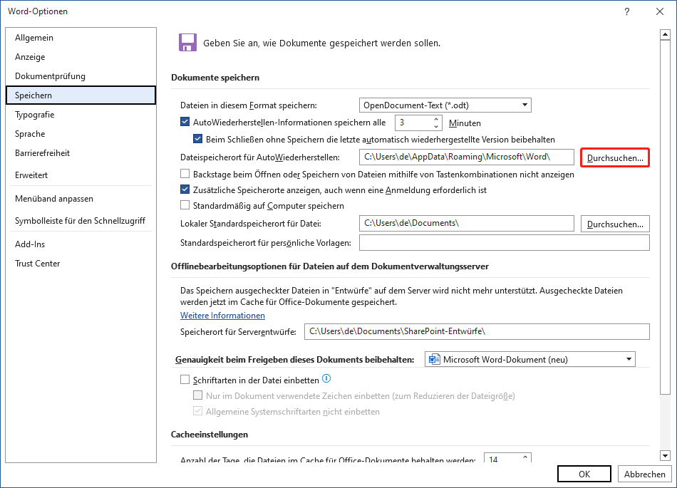 Klicken Sie auf die Schaltfläche Durchsuchen.