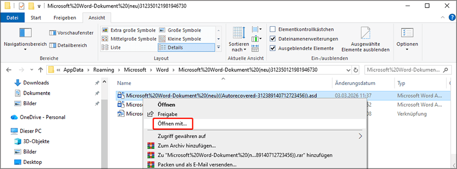 Wählen Sie Öffnen mit.