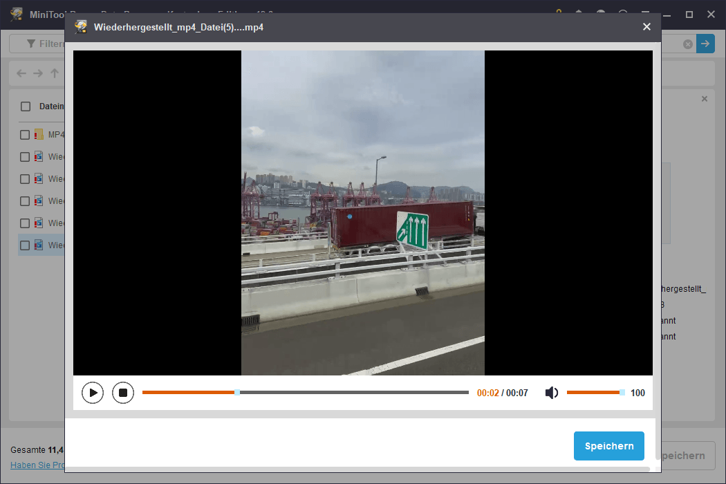Vorschau des Videos in MiniTool Power Data Recovery.
