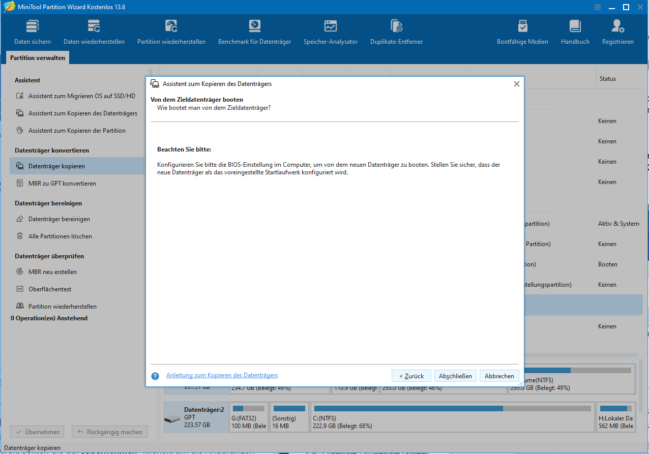 Benachrichtigung von MiniTool Partition Wizard.