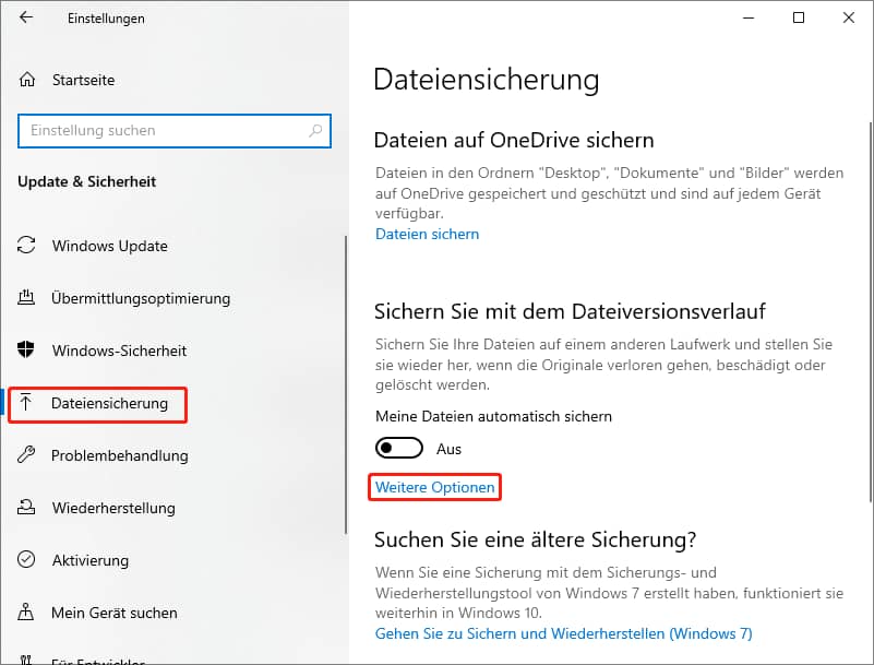 Auswahl von Weitere Optionen.