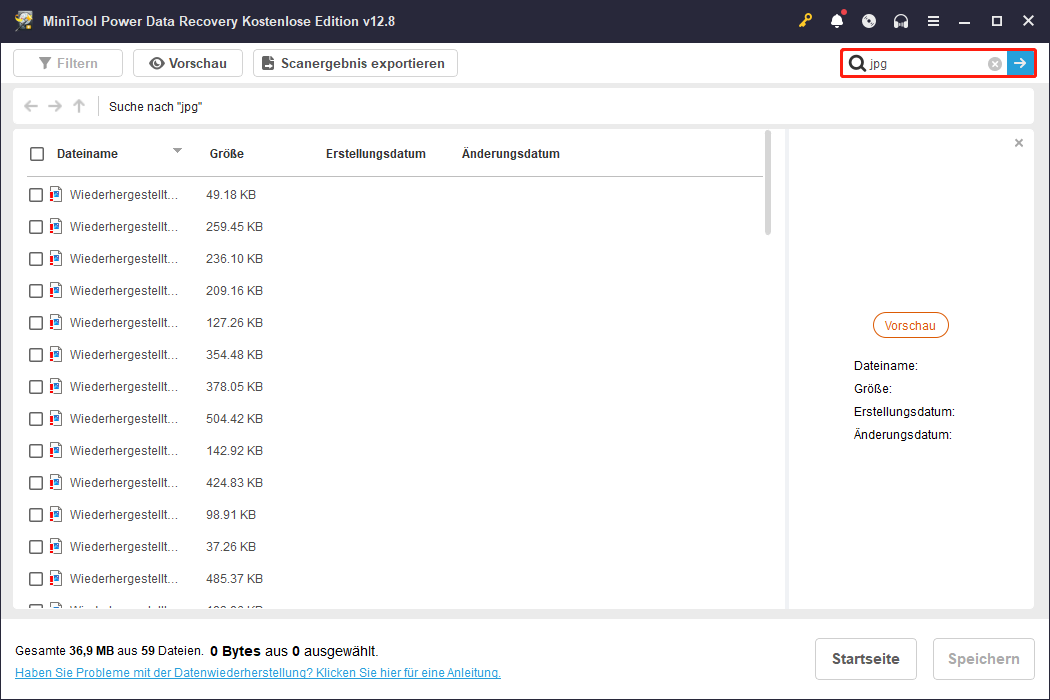 Suche nach gewünschten Ordnern in MiniTool Power Data Recovery.