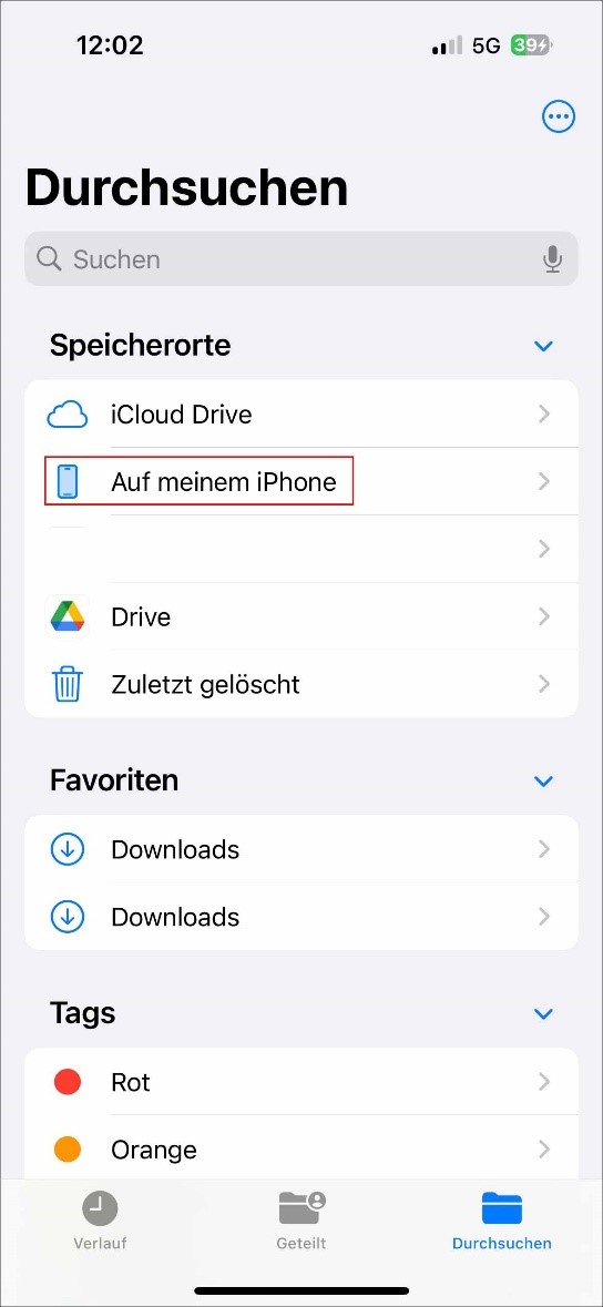Downloads Ordner in iPhone anzeigen.